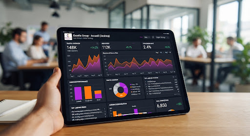 Tableau de bord marketing digital sur tablette